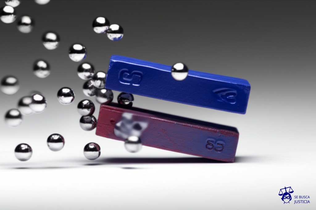 Un imán intentando repeler un grupo de bolitas metálicas que se acercan. Representa: Actos administrativos que contravienen directivas europeas