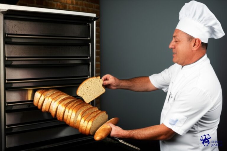 Un panadero, sacando rebanadas de pan de un horno, pero cada vez que saca una, le da un mordisco irregular y desigual antes de ofrecerla. Representa: Ajustes arbitrarios en la base imponible del impuesto a las ganancias