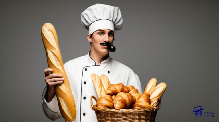 Un panadero con una porra gigante de pan, claramente con la forma de un silbato, apuntando descaradamente a un cesto de croissants (España) mientras otro cesto de baguettes (Francia) se llena mágicamente. Representa: Arbitraje polémico en Francia vs. España (Mundial 2006