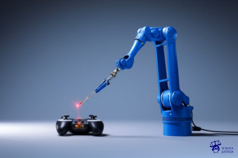 Un brazo robótico, con un agujero humeante, mirando con incredulidad a un control remoto en el suelo. Representa: Chris Burden fue investigado por riesgo físico al dispararse en el brazo en una performance