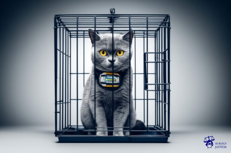 Un gato con un collar GPS, pero con una jaula encima. Representa: Cláusulas que limitan la cobertura en ciertos horarios o zonas
