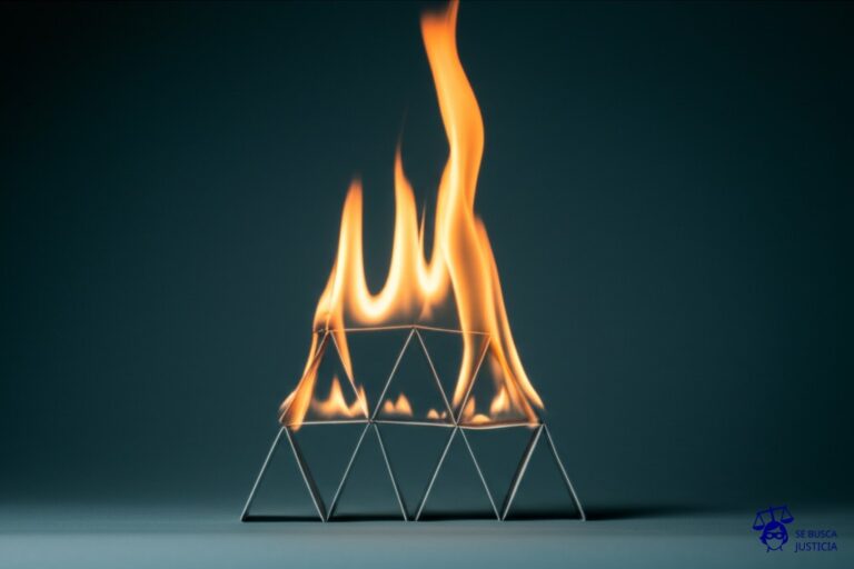 Un pequeño castillo de naipes en llamas. Representa: Cobertura insuficiente para daños por explosión