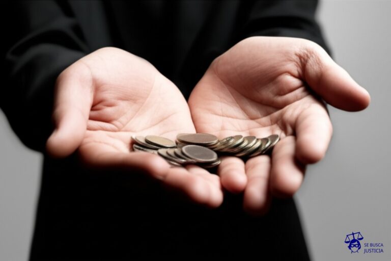 Un par de manos idénticas, una dentro de la otra, ambas extendidas para recibir monedas. Representa: Cobro doble de expensas por parte de la administración