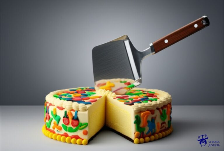 Un pastel enorme, decorado con motivos indígenas, con una gran pala mecánica clavada en el centro, sacando una porción. Representa: Concesiones mineras en territorios indígenas sin consentimiento