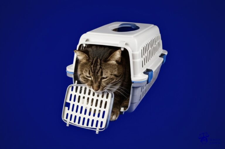 Un gato gordo (la empresa) intentando meterse en un transportín pequeño (la obra del diseñador), mientras que el gato se atasca y lo destroza. Representa: Conflicto de derechos entre diseñador gráfico y empresa contratante