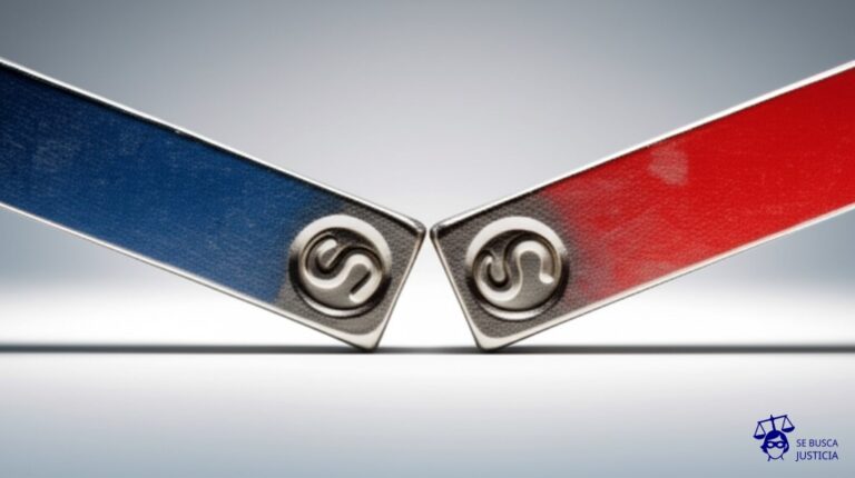 Dos imanes idénticos, con los polos iguales enfrentados, intentando tocarse, pero separados por una delgada capa de pegamento seco y quebradizo. Representa: Conflictos en contratos de distribución