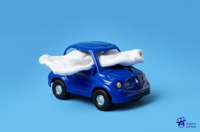 Un coche de juguete destrozado a martillazos, con un par de calcetines viejos saliendo por las ventanillas. Representa: Conflictos en seguros de vehículos para conductores ocasionales