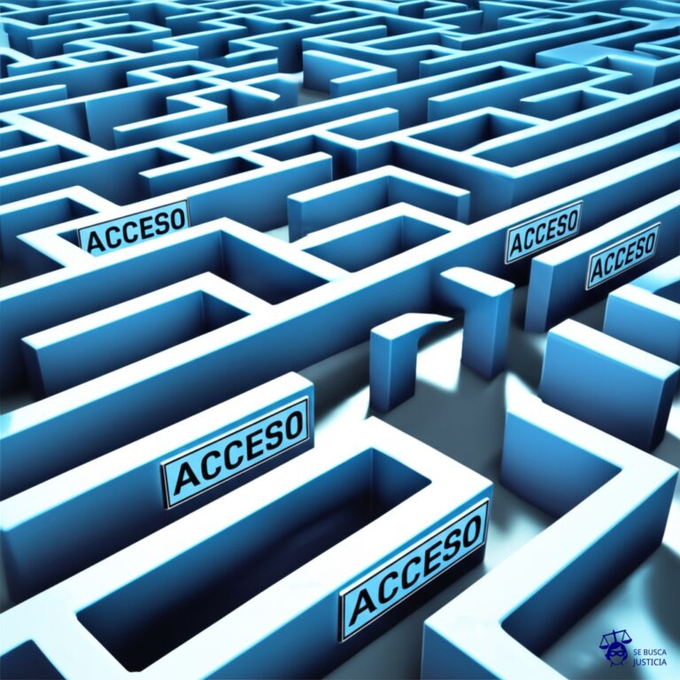 Un laberinto con múltiples entradas y salidas, todas con el mismo letrero borroso: Acceso. Representa: Contratos ambiguos de licenciamiento de software