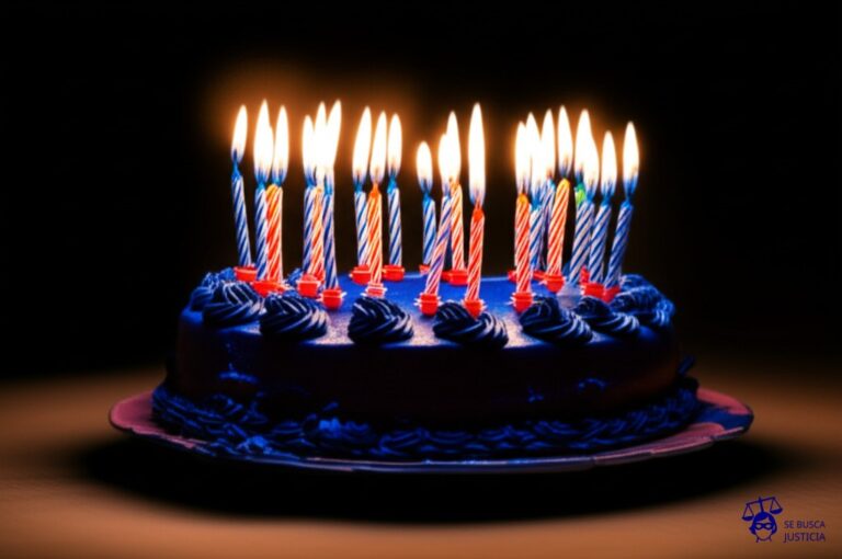 Un gran pastel de cumpleaños, impecable y apetitoso, con muchas velas encendidas. A medida que la imagen avanza, se observa que el pastel se va derritiendo y las velas se caen, quedando solo una masa informe y carbonizada. Representa: Delitos contra la administración pública