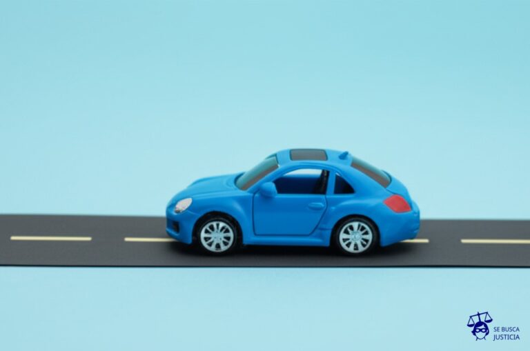 Un coche de juguete con ruedas cuadradas intentando avanzar en línea recta sobre una carretera de juguete también, pero con curvas imposibles. Representa: Delitos contra la seguridad vial por conducción bajo efectos