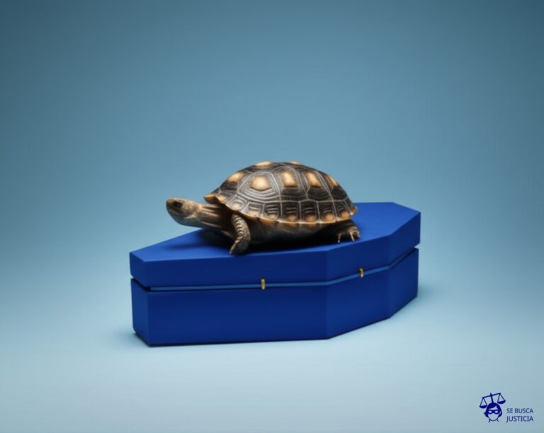 Una tortuga extremadamente lenta, con un caparazón que es un ataúd. Representa: Demora en la respuesta a reclamos de seguros de vida