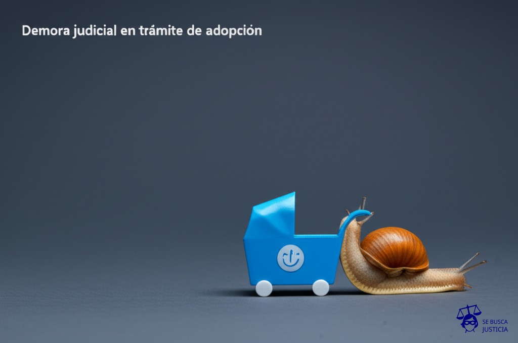 Un caracol, arrastrando una cuna. Representa: Demora judicial en trámite de adopción