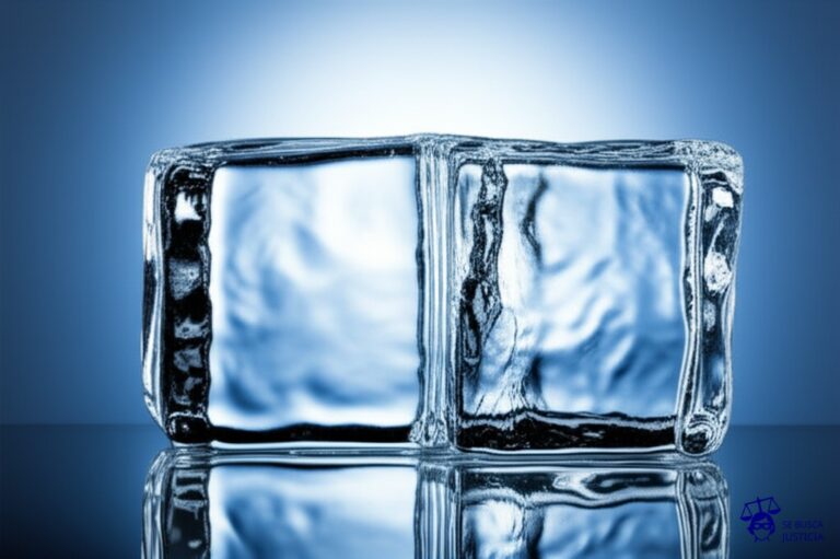 Un cubo de hielo gigante con la forma de un muro, derritiéndose lentamente bajo el sol. Representa: Denegación arbitraria del asilo político