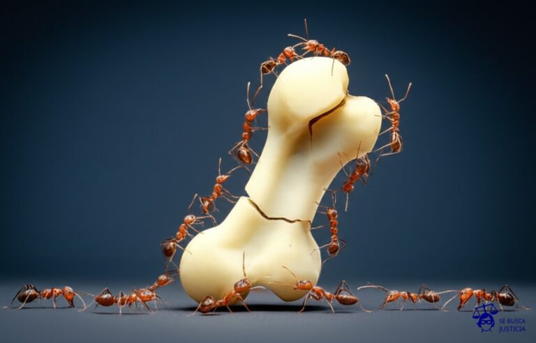 Un grupo de hormigas tirando de un mismo hueso de perro, cada una jalando en una dirección distinta, con el hueso a punto de romperse. Representa: Desacuerdo sobre la titularidad de inventos desarrollados dentro de una empresa