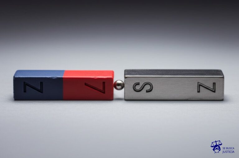 Dos imanes idénticos, pero con polos opuestos, intentando atraer una pequeña canica metálica. Representa: Desacuerdo sobre religión del menor entre padres separados