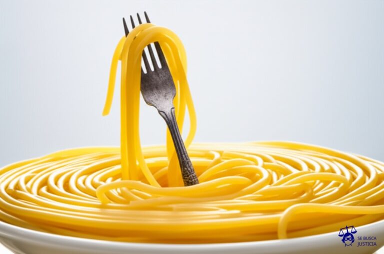 Un laberinto intrincado, hecho de espaguetis cocidos, con un tenedor oxidado intentando, sin éxito, recoger uno. Representa: Desafíos en la protección de patentes de software bajo la ley argentina