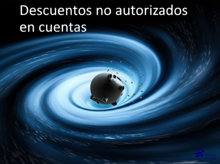 Un agujero negro tragándose una alcancía. Representa: Descuentos no autorizados en cuentas