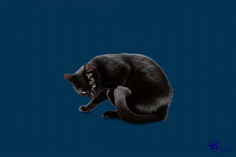Un gato negro intentando lamerse la espalda. Representa: Dificultades para probar el siniestro ocurrido