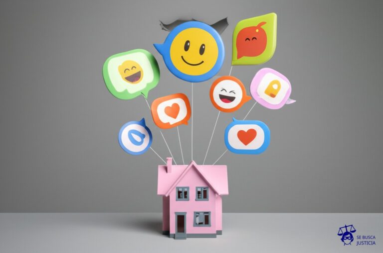 Una serie de globos de diálogo, cada uno con una forma distintiva y claramente representativa de una conversación (ej: un globo con una cara sonriente, otro con un corazón, otro con una lágrima), flotando en el aire y escapándose de un agujero en el techo de una casa. Representa: Difusión de conversaciones privadas por fallos en apps de mensajería