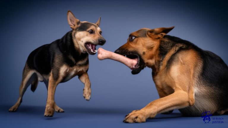 Dos perros, idénticos en apariencia, peleando por un hueso. Representa: Disputa por derechos de autor entre dos artistas sobre una misma obra