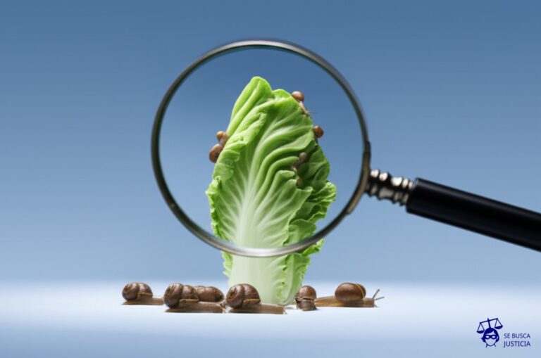 Un pequeño montículo de lechuga marchita, con un grupo de caracoles diminutos apiñados alrededor, todos mirando hacia una gran lupa que enfoca la lechuga. Representa: El Juicio de los Caracoles Acusados de Dañar Cultivos (1479 Suiza)