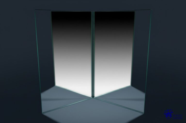 Un espejo roto reflejando un espejo roto. Representa: El Juicio del Hombre que Fue Demandado por su Propia Demanda (2015