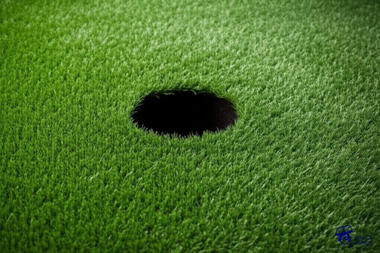 Un gran agujero en el suelo, cuidadosamente cubierto con una fina capa de césped perfectamente verde y bien cuidado. Representa: Encubrimiento de delitos