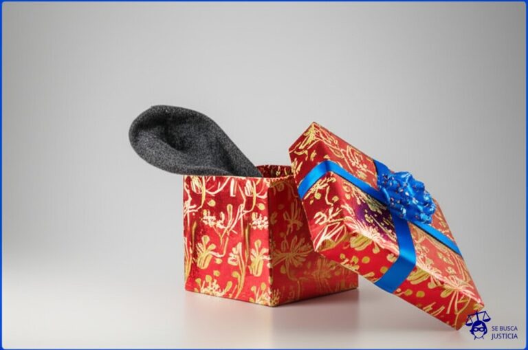 Un gran regalo envuelto con un lazo. Al abrirlo, en lugar del objeto esperado, hay un calcetín sucio. Representa: Entrega de productos distintos a los adquiridos