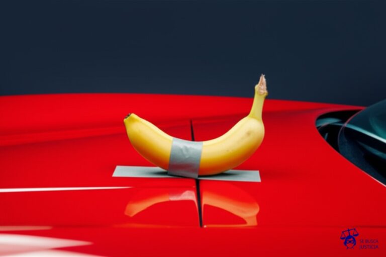 Un plátano con una cinta adhesiva pegada a un Ferrari. Representa: Error en la tasación de daños