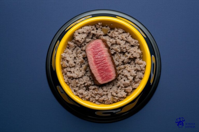 Un gran plato de comida para perros, con un pequeño trozo de carne perfectamente cocinado y apetitoso en el centro, y todo lo demás desbordando y con un aspecto poco atractivo. Representa: Errores arbitrales en el Super Bowl XL (Steelers vs Seahawks)