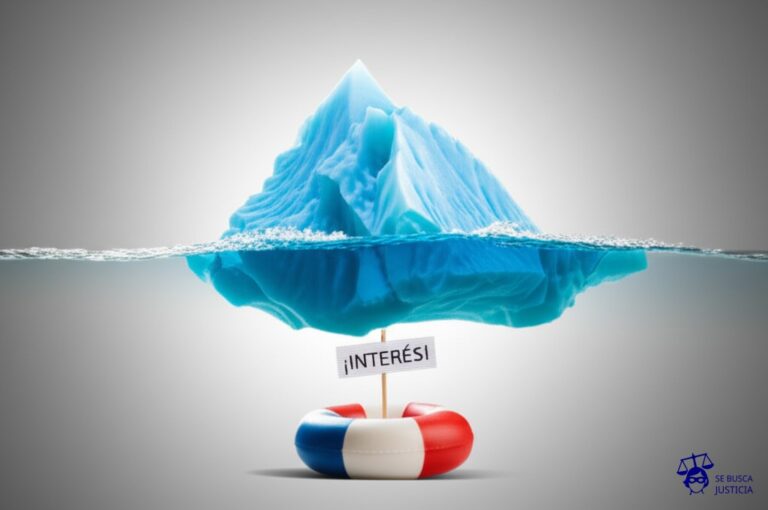 Un iceberg que se derrite rápidamente, revelando debajo una pequeña boya con un cartel de ¡Interés! que se hunde también. Representa: Errores en el cálculo de intereses