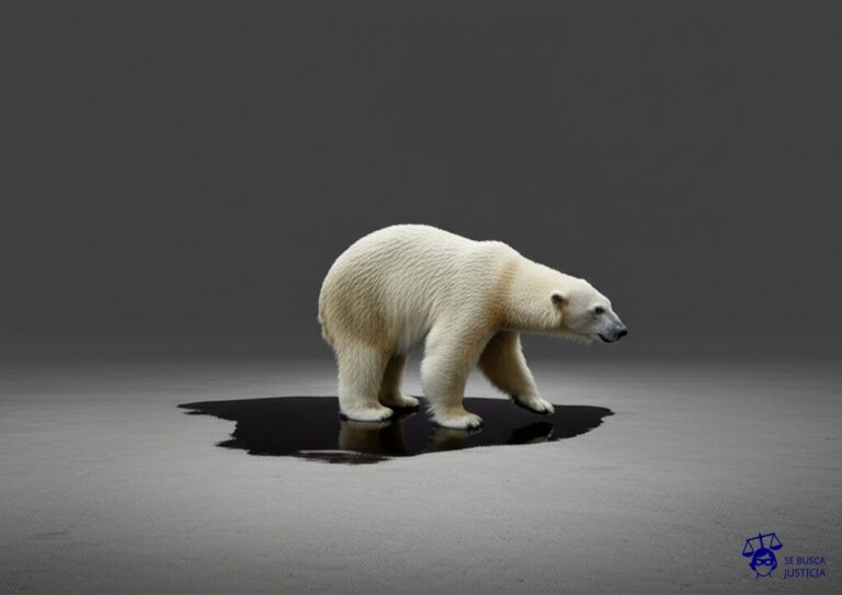 Un oso polar intentando patinar sobre una mancha de aceite en un suelo de cemento. Representa: Errores en la comunicación de siniestros
