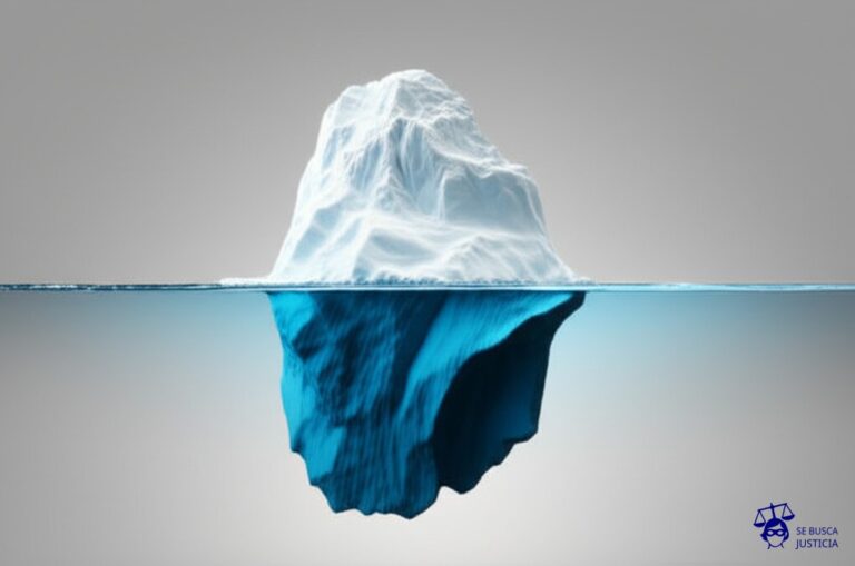 Un iceberg, pero la parte visible (declarada) es una pequeña porción, mientras que la mayor parte sumergida (no declarada) es desproporcionadamente enorme. Representa: Evación fiscal mediante maniobras de subfacturación