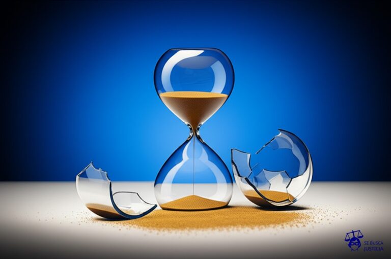 Un reloj de arena completamente vacío, con la arena dispersa en el suelo y el armazón del reloj roto en pedazos. Representa: Exceso de jornada laboral permitida