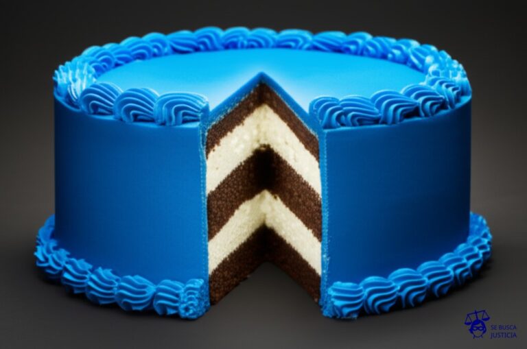 Un gran pastel de cumpleaños, aparentemente intacto, con una porción enorme y faltante en su centro, revelando un hueco profundo que conduce a un agujero oscuro. Representa: Extracción de áridos sin autorización ambiental