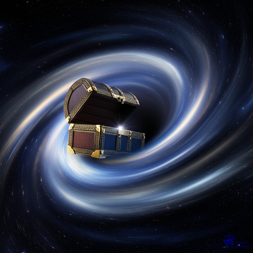 Un gran agujero negro tragando un cofre del tesoro. Representa: Falta de acceso a información crediticia propia (Veraz