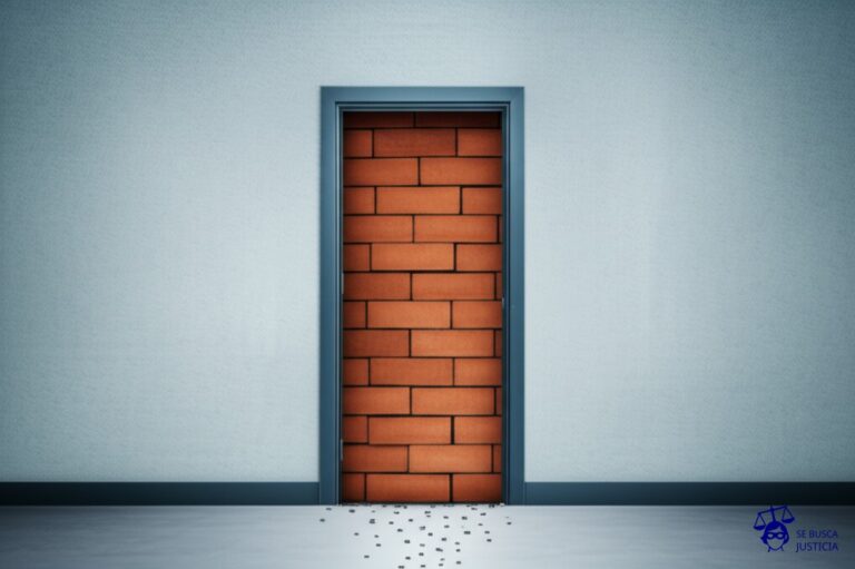 Un laberinto con puertas falsas y un único camino bloqueado por una pared de ladrillos. Representa: Falta de acceso a recursos administrativos
