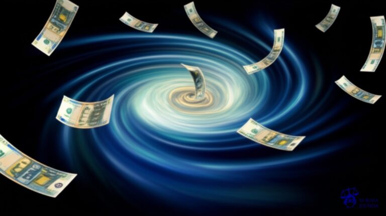 Un inmenso agujero negro tragándose billetes de banco. Representa: Falta de acreditación de depósitos realizados