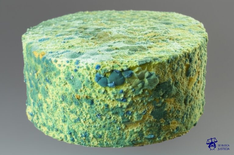 Un pastel con una gruesa capa de moho verde creciendo en su superficie. Representa: Falta de condiciones de seguridad e higiene