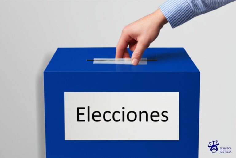 Una gran caja cerrada con una etiqueta que dice Elecciones. Dentro de la caja, un agujero cubierto con cinta adhesiva opaca y un brazo anónimo metiendo la mano. Representa: Falta de transparencia en procesos electorales
