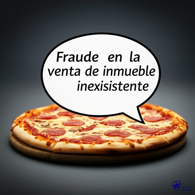 Un bocadillo de diálogo vacío (como en los cómics), sobre una base de pizza. Representa: Fraude en la venta de inmueble inexistente