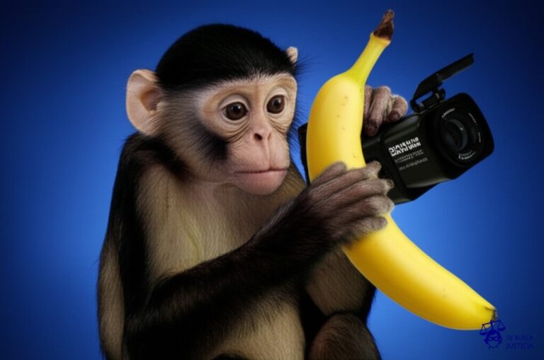 Un mono con un plátano en la mano, filmando un concierto con otro plátano como cámara. Representa: Grabaciones piratas de espectáculos en vivo