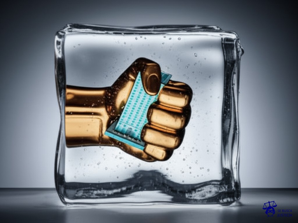 Un gran cubo de hielo transparente, con un pequeño edificio de juguete en su interior, se derrite lentamente, mientras un puño de bronce lo golpea repetidamente. Representa: Hans Haacke enfrentó censura institucional por su obra sobre corrupción inmobiliaria en Nueva York