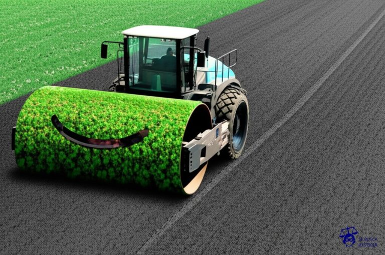 Un inmenso rodillo industrial, con la forma de una sonrisa grotesca, aplastando y aplanando alegremente un paisaje diverso y vibrante, dejando tras de sí una superficie uniforme y gris. Representa: Impacto ambiental de los monocultivos industriales