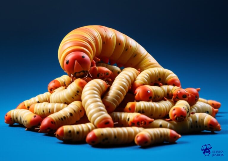 Un gusano obeso, con la forma de un producto icónico (ej., una silla de diseño), comiendo vorazmente una pila de gusanos más pequeños idénticos a él. Representa: Importación de bienes con diseños industriales clonados