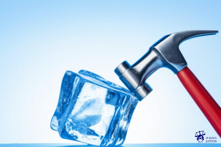 Un cubo de hielo siendo aplastado por un martillo de juguete. Representa: Imposición de penas sin debido proceso