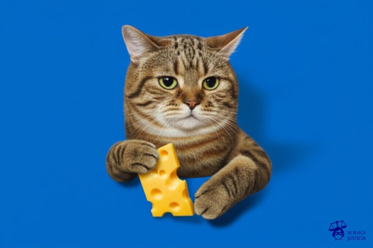 Un gato obeso (representando a un país poderoso) atascado en un agujero de ratón (representando la economía global), intentando desesperadamente sacar un trozo de queso (representando recursos económicos) con una pata. Representa: Imposición de sanciones económicas unilaterales sin aval internacional