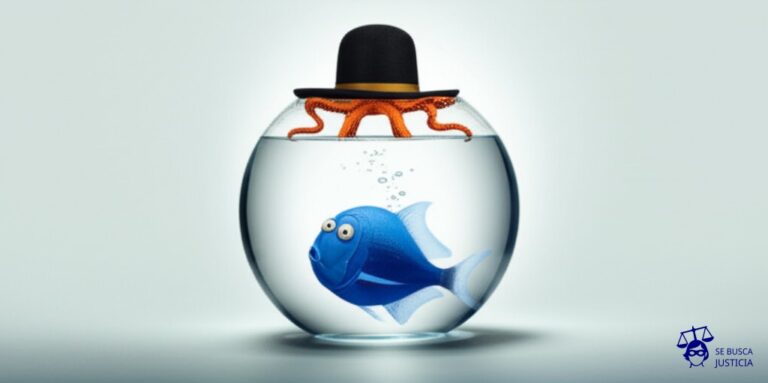 Un pequeño pez, nadando tranquilamente en su pecera, de repente se encuentra con un enorme pulpo que intenta meterle un sombrero ridículamente grande. Representa: Imposición de tareas fuera de convenio