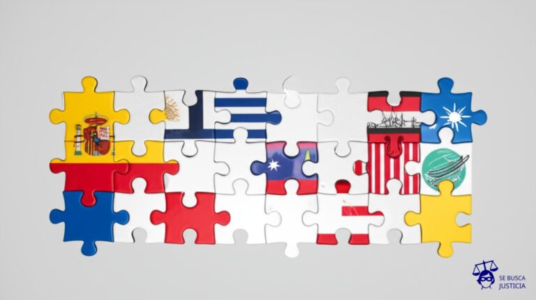 Un rompecabezas con piezas de formas y tamaños completamente diferentes, intentando encajar a la fuerza. Representa: Incompatibilidad entre normas nacionales y provinciales