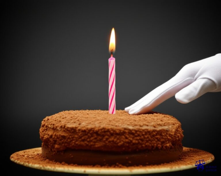 Un gran pastel, bellamente decorado, con una sola vela encendida. Al lado, una mano invisible (o una mano genérica de guante blanco) intenta, desesperadamente, soplar la vela, pero el pastel es tan grande que la vela apenas se inmuta. Representa: Inconstitucionalidad de impuestos creados por decreto